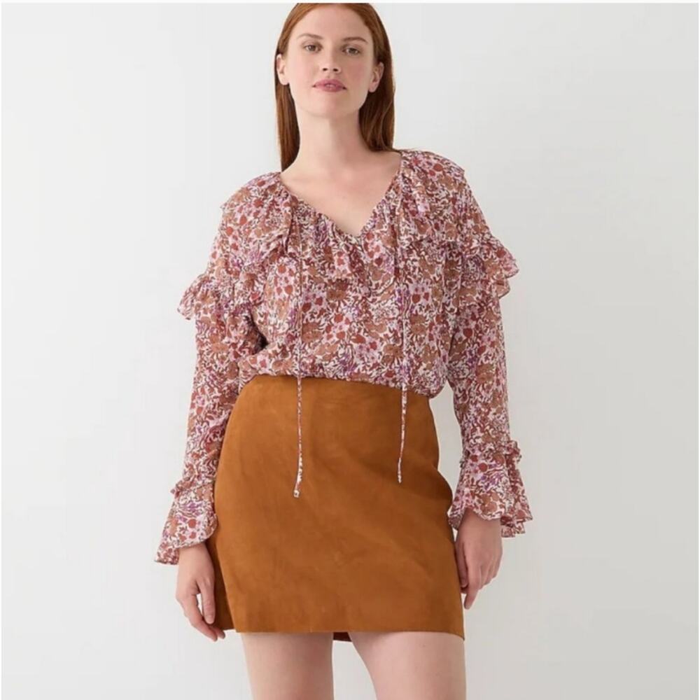 J. Crew Ruffle Crinkle Chiffon Top in Fête Floral Sz S Feminine Bohemian Cottage
